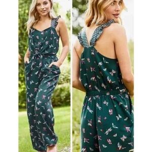MATILDA JANE Flowy Boho Wide Leg Jumpsuit Butterfly Print Green Womens Size S/M‎